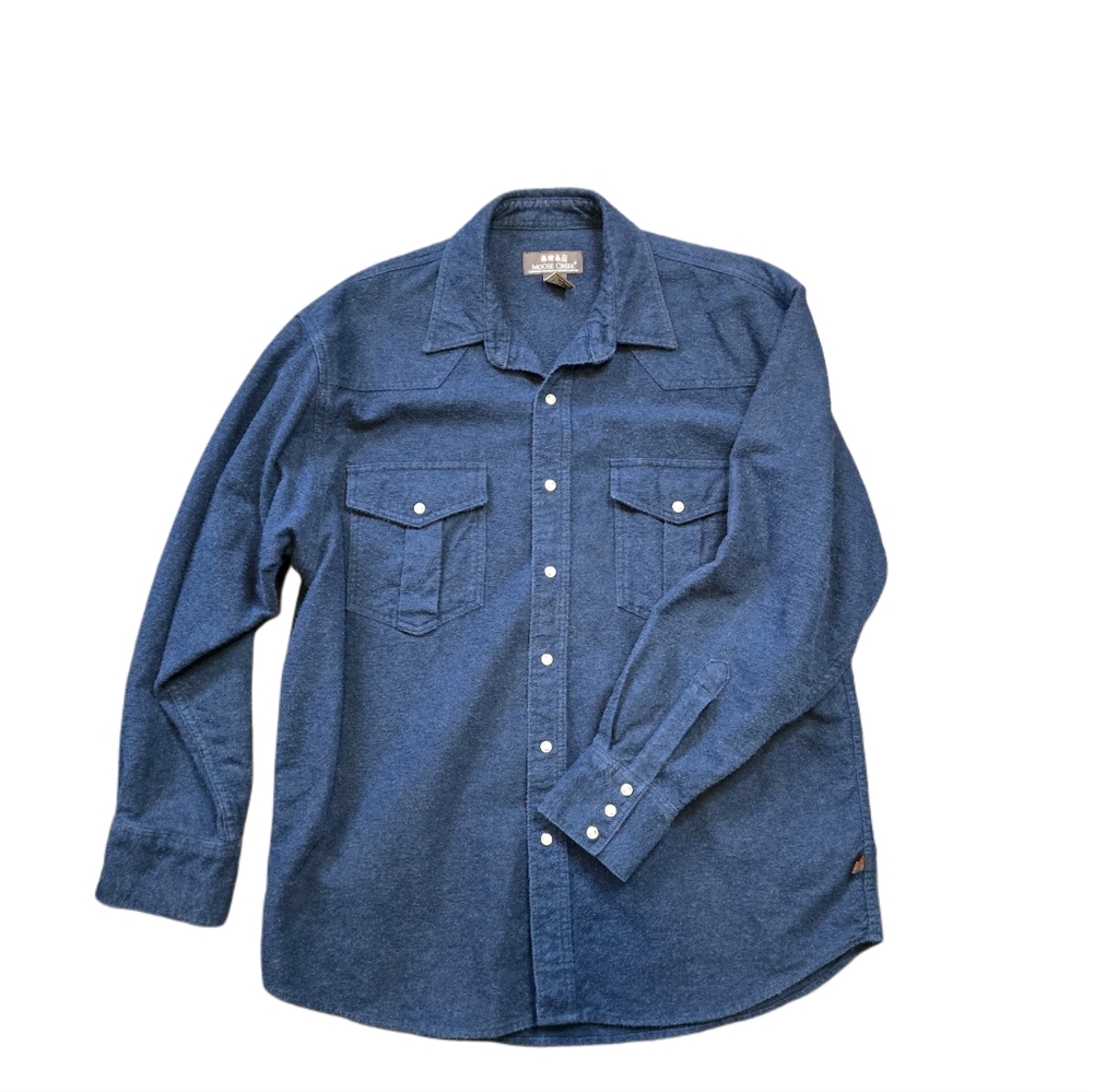 Moose Creek Western Flannel Shirt Men's Large Navy Pearl‎ Snap Button Workwear